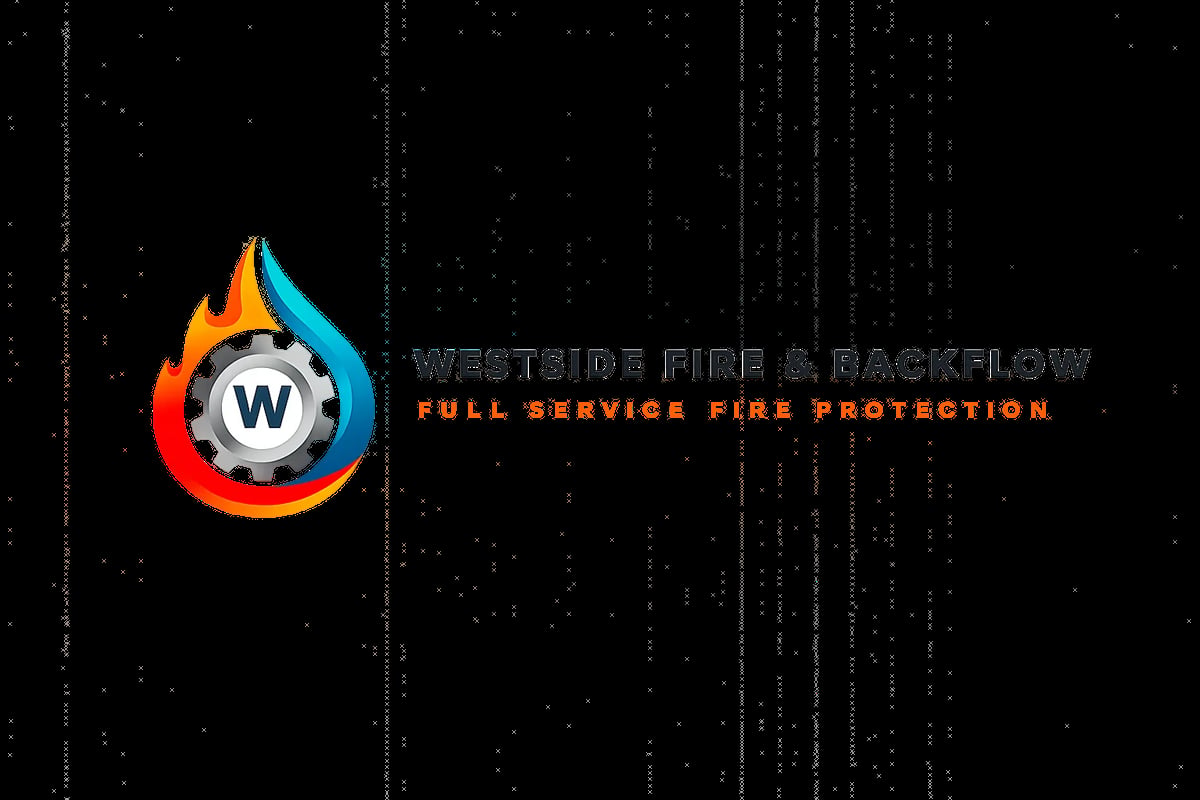 Westside Fire and Backflow logo featuring a flame and water droplet design with the company name and full service fire protection tagline