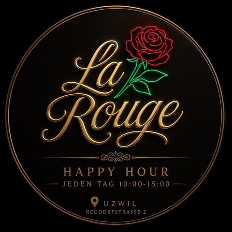 La Rouge Happy Hour Logo — Jeden Tag 11:00 bis 15:00 in Uzwil
