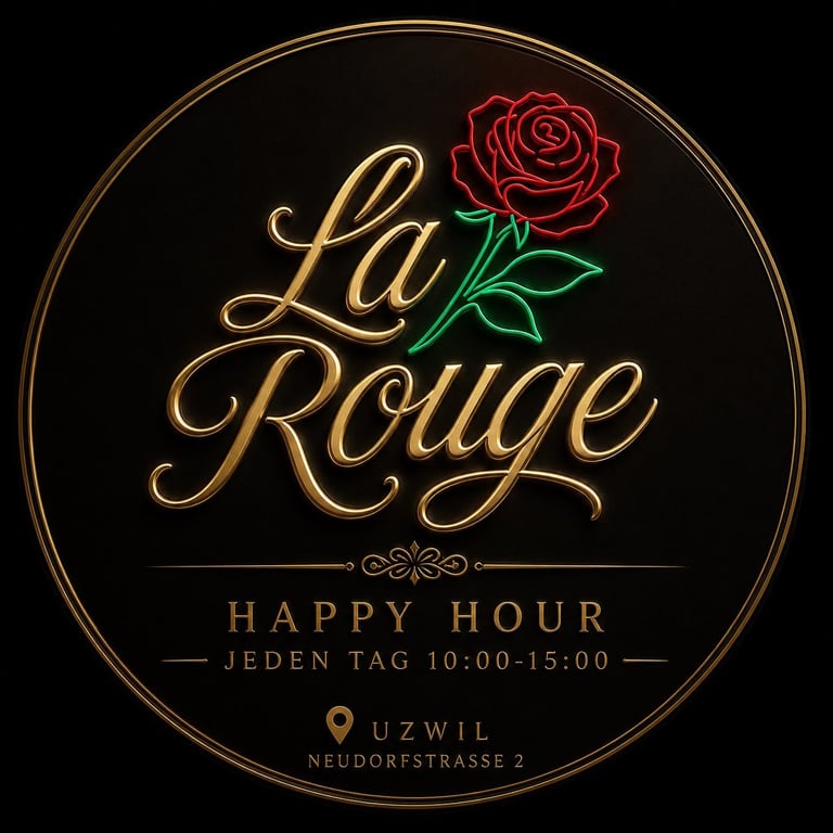 La Rouge Happy Hour Logo — Jeden Tag 11:00 bis 15:00 in Uzwil