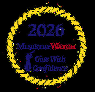 2026 Ministries Watch Give With Confidence seal badge with gold rope border on black background