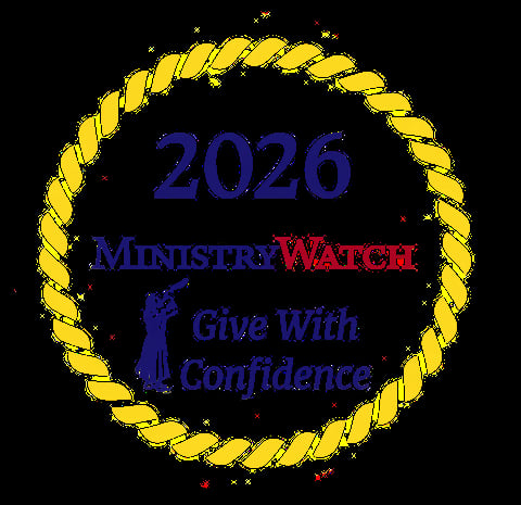 2026 Ministries Watch Give With Confidence seal badge with gold rope border on black background