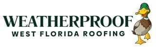 Weatherproof West Florida Roofing logo with cartoon duck mascot
