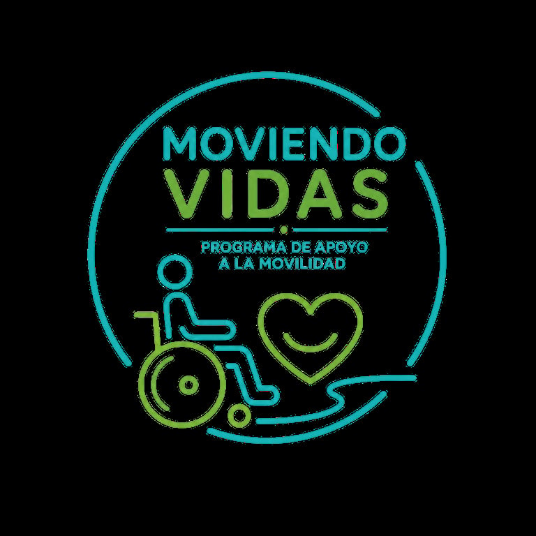 Logo del programa Moviendo Vidas — apoyo a la movilidad con silla de ruedas y corazón