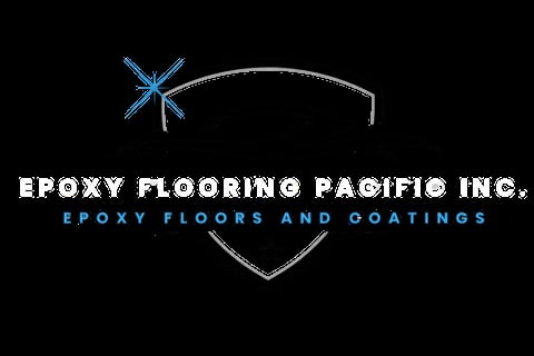 Epoxy Flooring Pacific Inc. logo featuring a blue star symbol and shield emblem with text for epoxy floors and coatings company