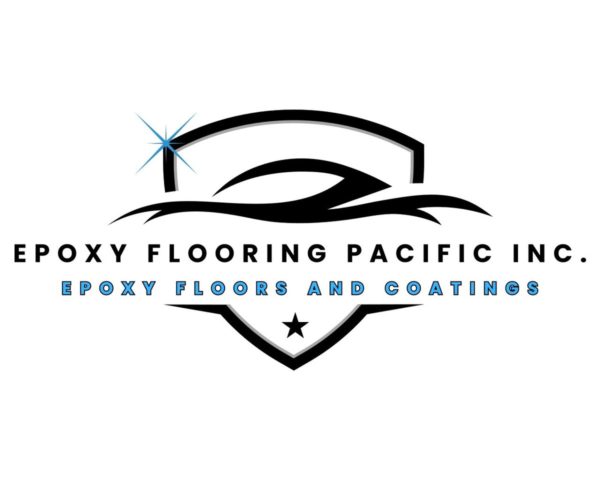 Epoxy Flooring Pacific Inc. logo with shield emblem, torch icon, and company name tagline about epoxy floors and coatings