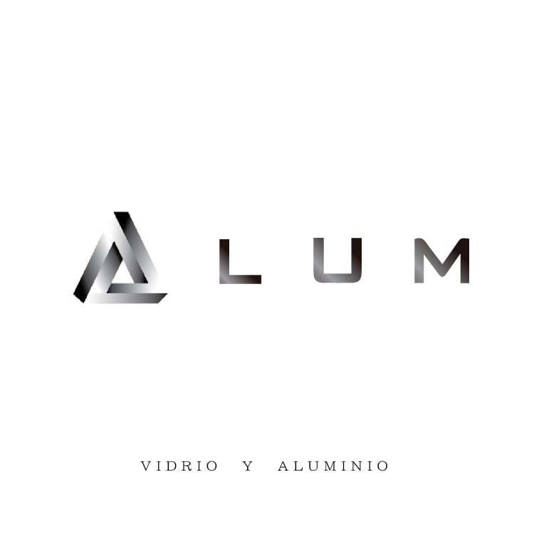 ALUM logo with geometric triangular design and text Vidrio y Aluminio below