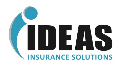IDEAS Insurance Solutions logo with teal swoosh design and circle icon above bold black text