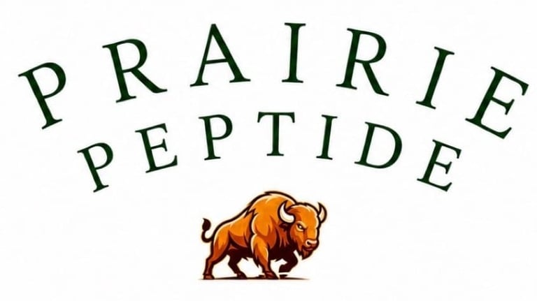 Prairie Peptide logo featuring text and an orange bison illustration