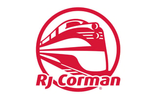 RJ Corman company logo featuring a red stylized train within a circular design