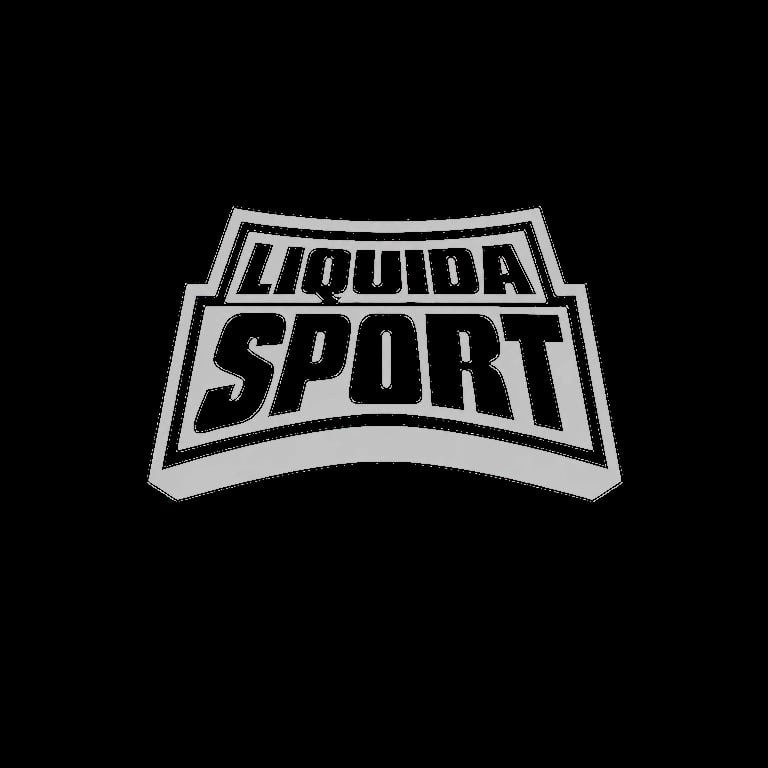 Liquida Sport logo in gray and white on black background