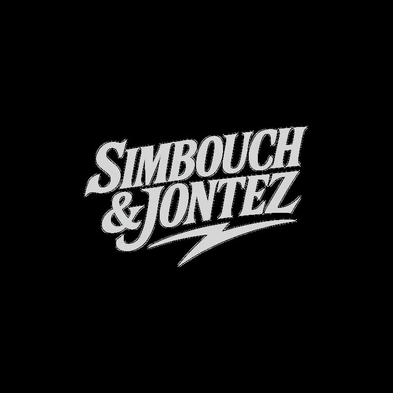 Simbouch & Jontez logo in white italicized text on black background
