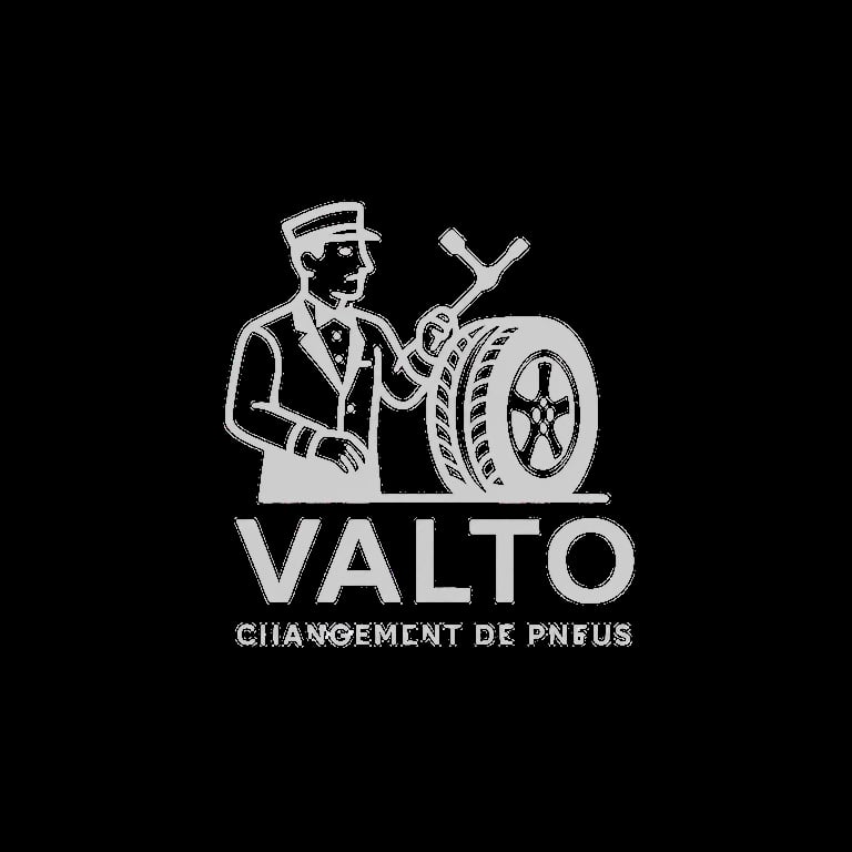 Valto vintage logo featuring a mechanic with a wrench next to a car tire, with text Changement de Pneus below