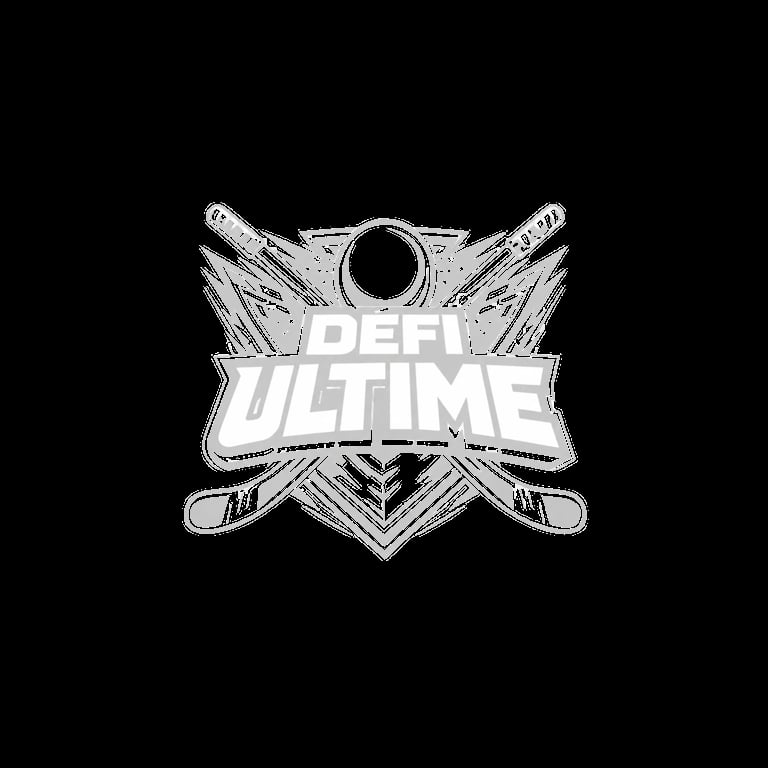 Defi Ultime logo featuring a symmetrical shield design with crossed tools and a circular emblem at the top on black background