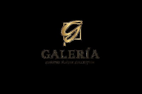 Galeria logo featuring a gold pen and frame icon with text on black background