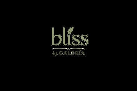 Bliss by Bulgari logo featuring the word bliss in pale green text with a leaf accent on a black background