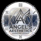 Angels Aesthetics Marketing Agency logo with winged emblem and decorative circular design