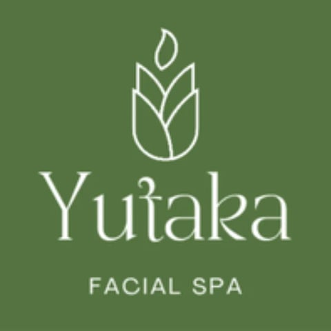 Yutaka Facial Spa logo featuring a white leaf icon on a green background