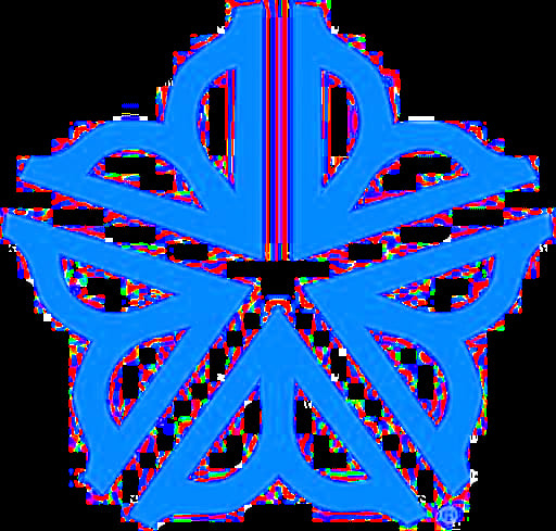 Blue five-pointed star fractal with intricate colorful patterns and symmetrical design on black background
