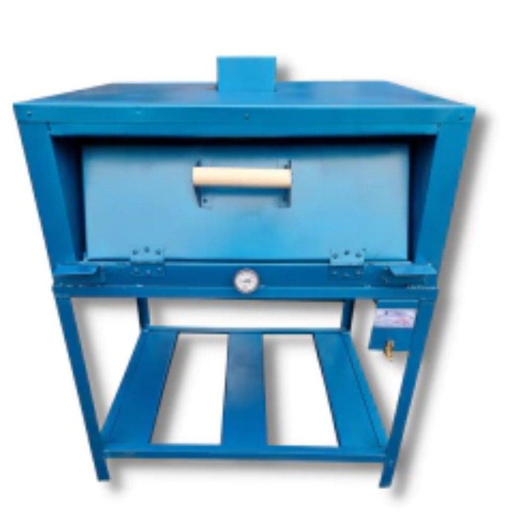 Horno de gaveta para 2 pizzas familiares con ladrillos refractarios, manija de madera y termómetro frontal — Horno de Gaveta 2 Pizzas HG2P Economirugo