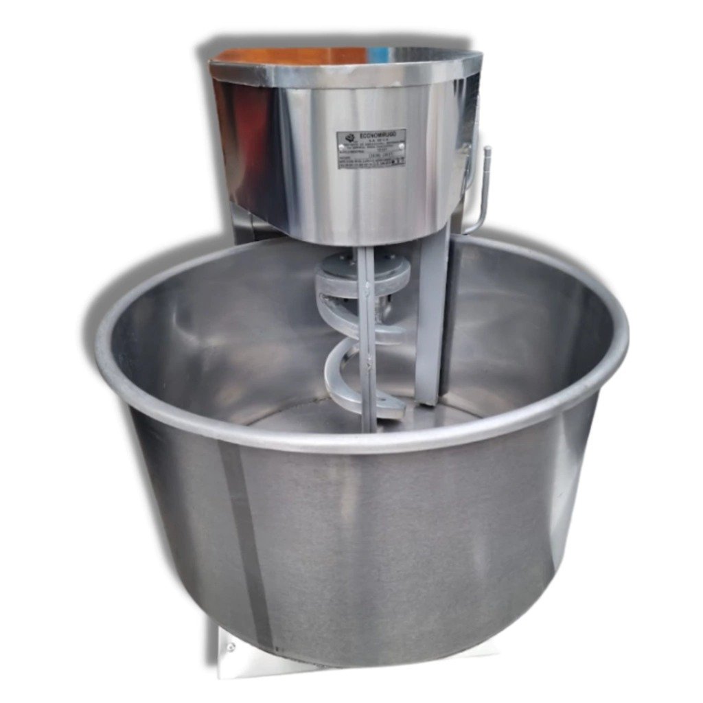 Amasadora de espiral para 40 kg con 3 velocidades y acabado brillante en acero inoxidable pulido — Amasadora Espiral 40 kg Brillante 3v AMA40EB3 Economirugo