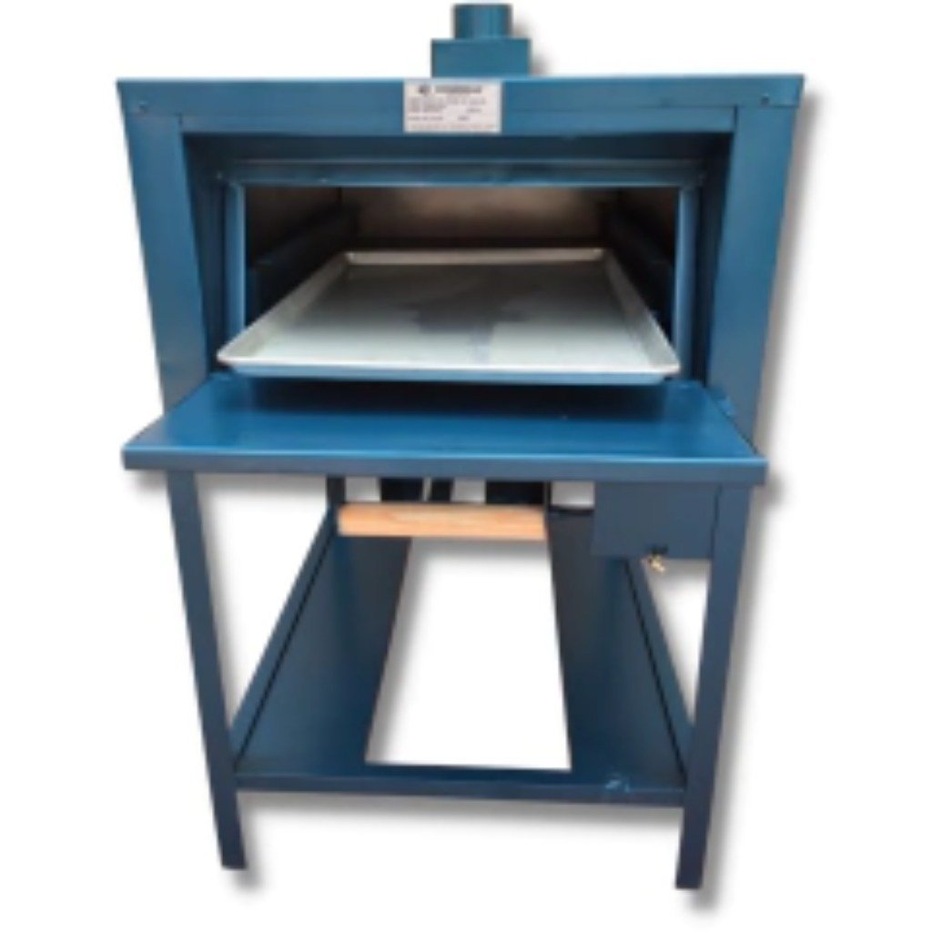Horno de gaveta para 1 charola en color azul con puerta frontal abatible, charola de aluminio en su interior y chimenea superior — Horno de Gaveta 1 Charola HG1C Economirugo