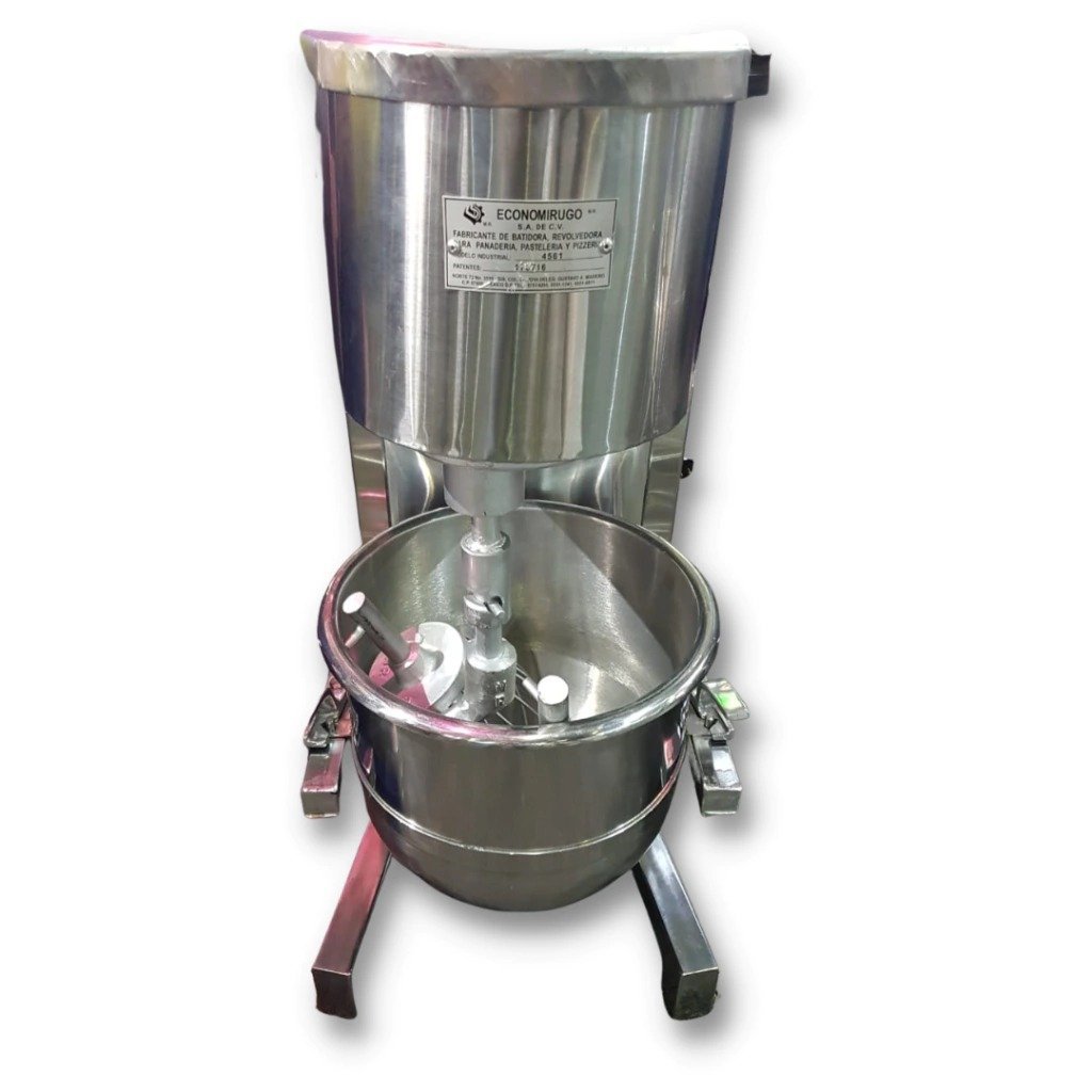 Batidora profesional de 40 litros con acabado brillante en acero inoxidable, cazo de acero de gran capacidad y tres aditamentos — Batidora 40L Brillante Economirugo