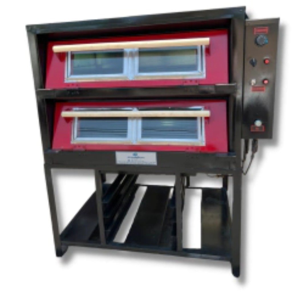 Horno de gaveta para 4 charolas en acabado negro con puertas de cristal templado, panel de control lateral y base metálica — Horno de Gaveta 4 Charolas Negro Equipado HG4CN Economirugo