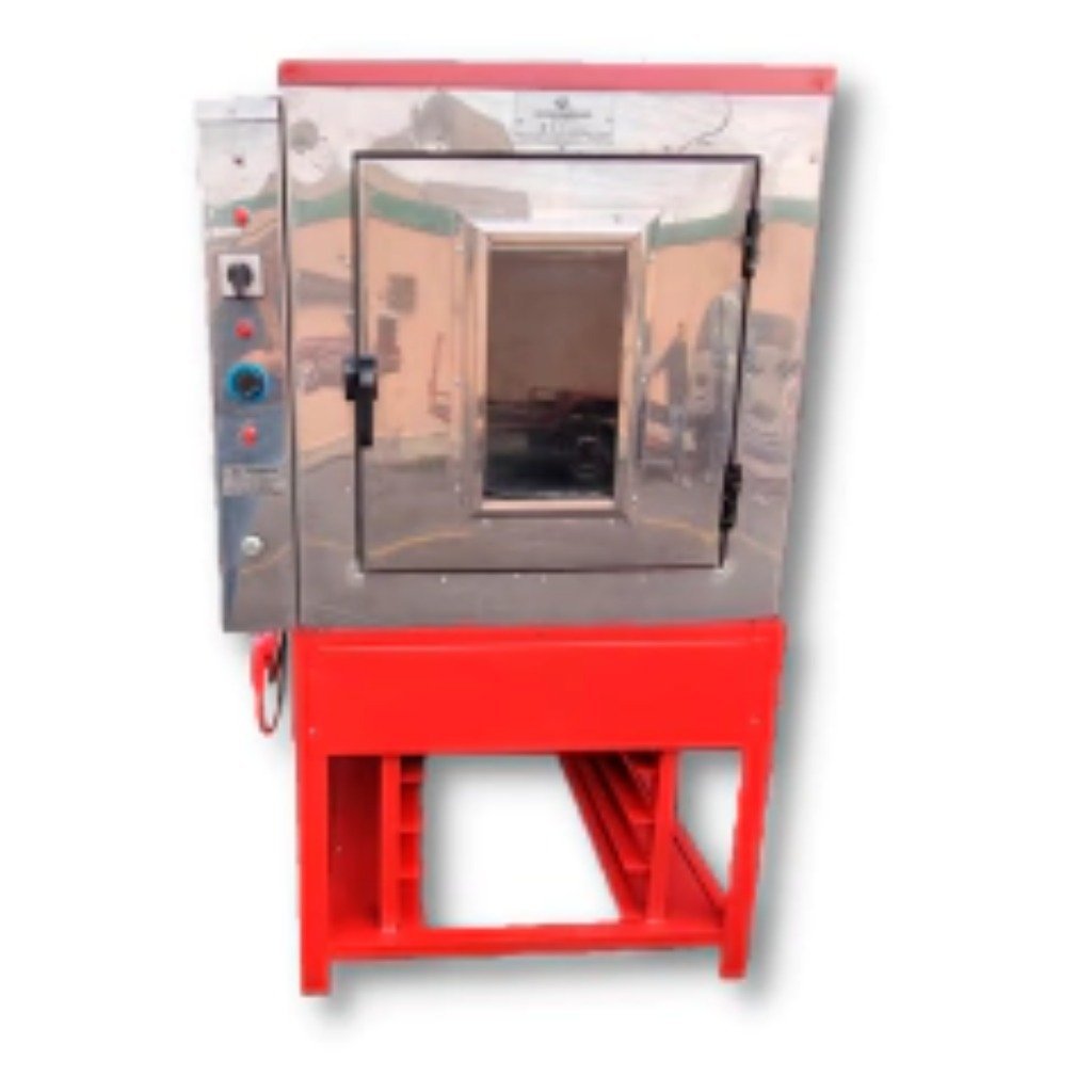 Horno de convección estático rojo con panel de control lateral, puerta de vidrio refractario y base con entrepaño — Horno de Convección Estático de Línea Economirugo