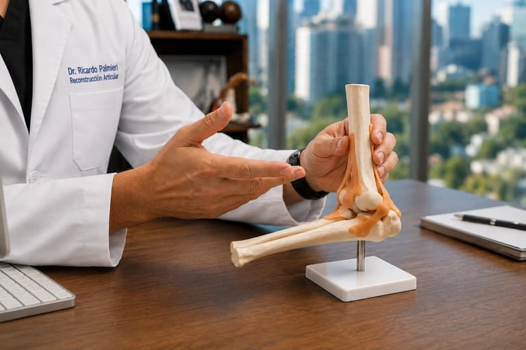 Explicación de anatomía de codo en consulta especializada con el Dr. Ricardo Palmieri