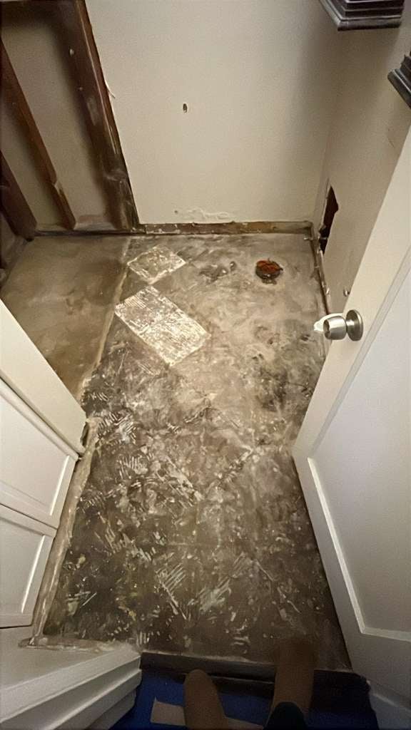 Bathroom gutted to studs during renovation