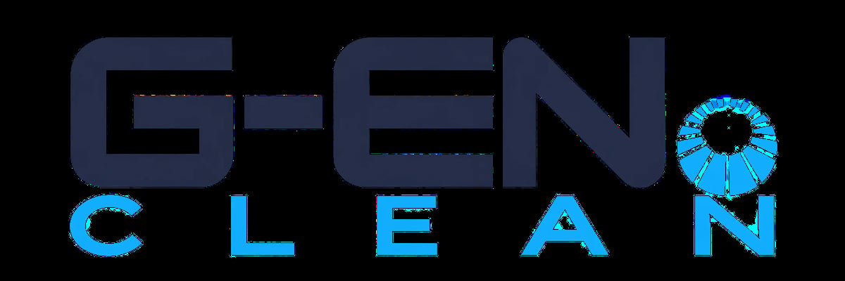 G-EN CLEAN logo with dark blue text and bright blue letters featuring a circular design element