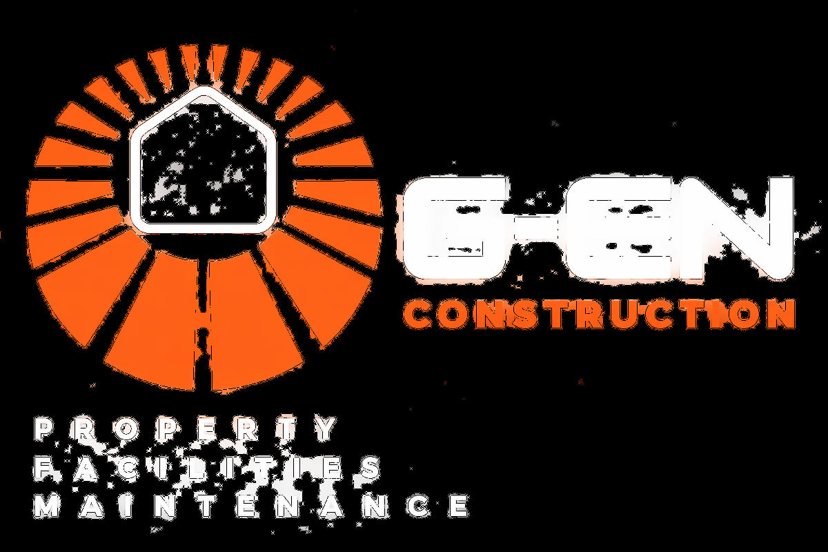 GEN Construction logo featuring orange sun rays, house icon, and text for property facilities maintenance