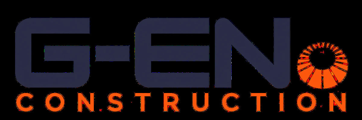 G-EN Construction logo with dark blue text and orange construction wheel symbol