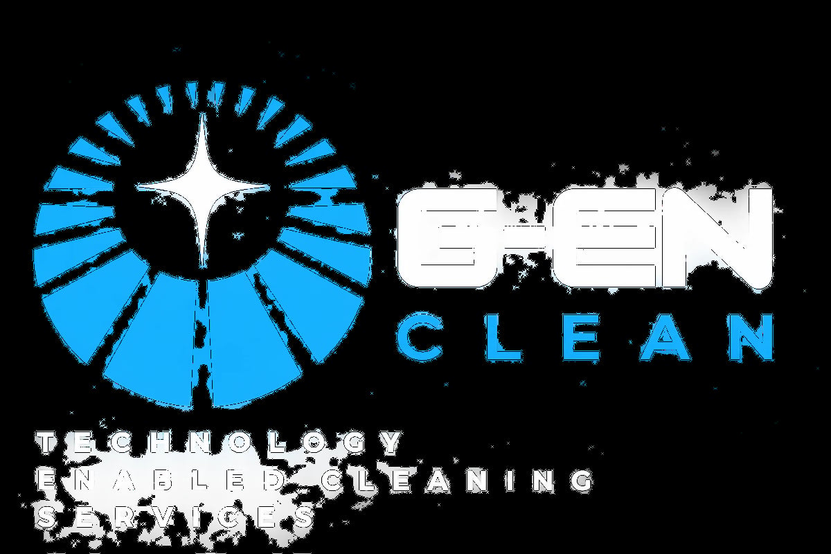 Gen Clean logo with blue circular tech icon and tagline about technology-enabled cleaning services