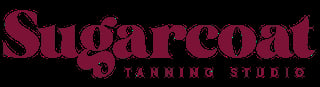 Sugarcoat Tanning Studio logo in maroon text on black background