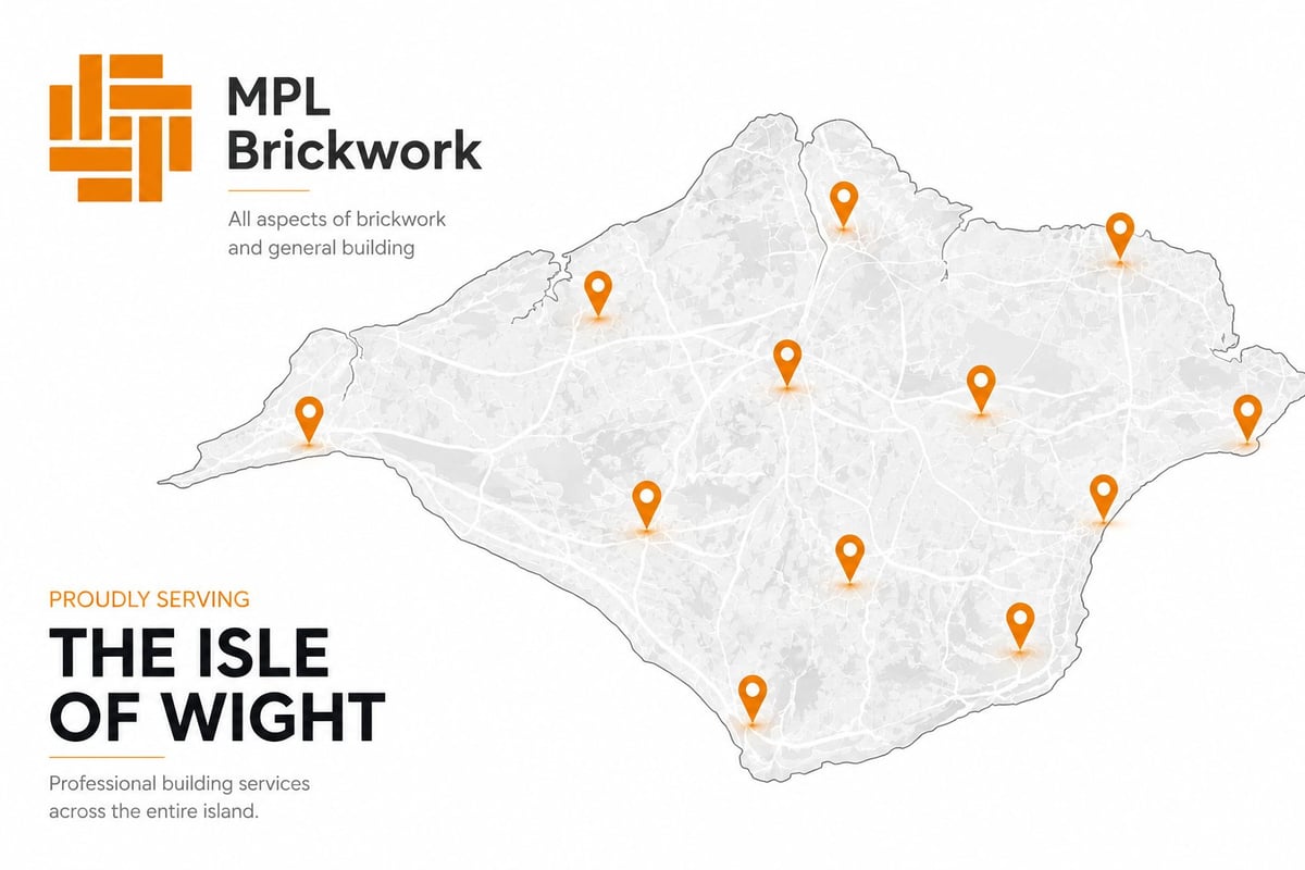 MPL Brickwork service map of the Isle of Wight showing multiple location pins across the island