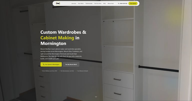 The Wardrobe Guy website homepage for Wardrobe Fitter, Mornington business, designed by Woods Media Promotions