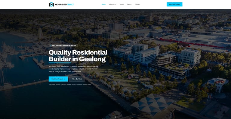Aerial view of Geelong waterfront with residential buildings and heading Quality Residential Builder in Geelong