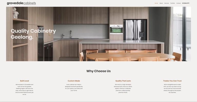 Grovedale Cabinets website designed by Woods Media Promotions, a custom cabinetry business