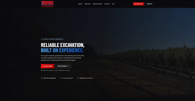 Irwins Excavation Co website designed by Woods Media Promotions, a excavation & earthworks business