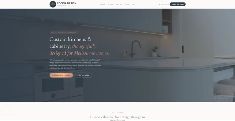 Cocina Design website designed by Woods Media Promotions, a custom cabinetry business
