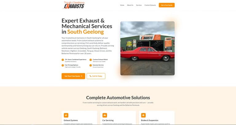 South Geelong Exhausts website homepage for Automotive Exhausts, Geelong business, designed by Woods Media Promotions