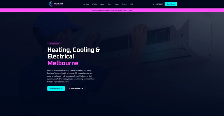 Crisp Air website designed by Woods Media Promotions, a heating, cooling & electrical business