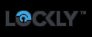 Lockly logo featuring stylized text with blue padlock icon in the letter O