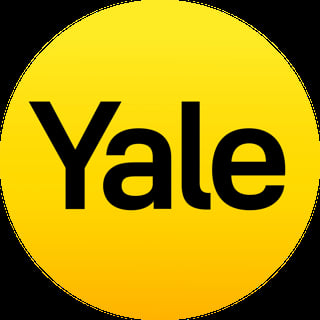 Yale logo: black text on bright yellow circular background