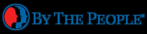 By The People logo with red and blue silhouette head icon and blue text on black background