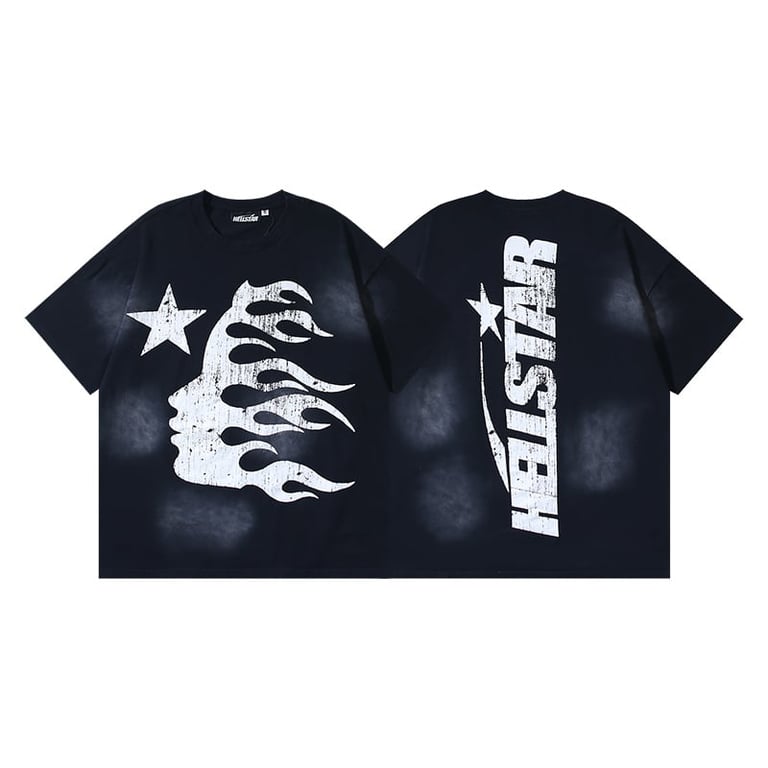 Hellstar Star & Flame t-shirt in Black, front and back view