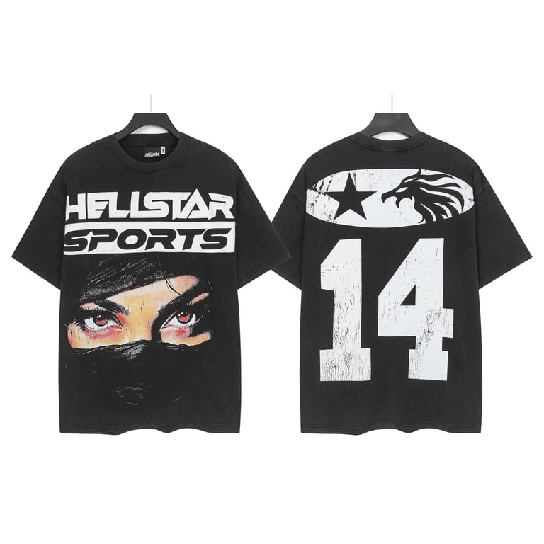 Hellstar Hellstar Sports #14 t-shirt in Black, front and back view