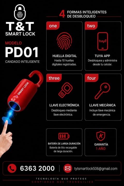 Modelo PD01 - T&T Smart Lock con candado inteligente
