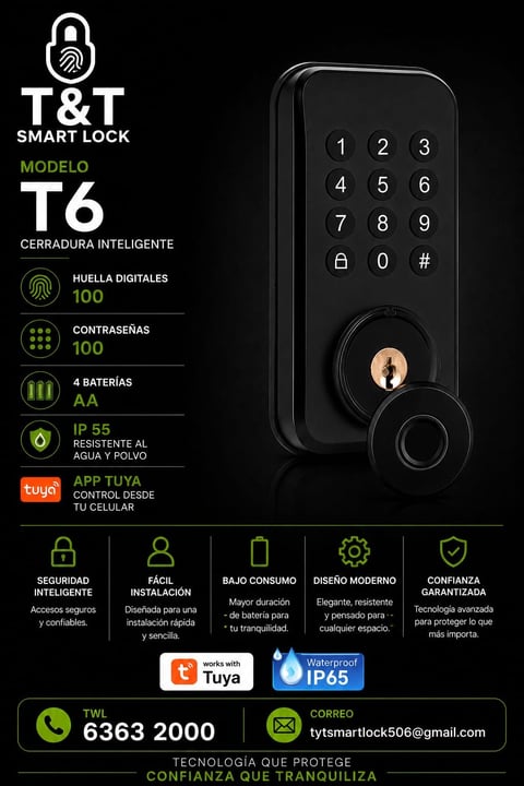 Modelo T6 Pro - T&T Smart Lock con cerradura inteligente